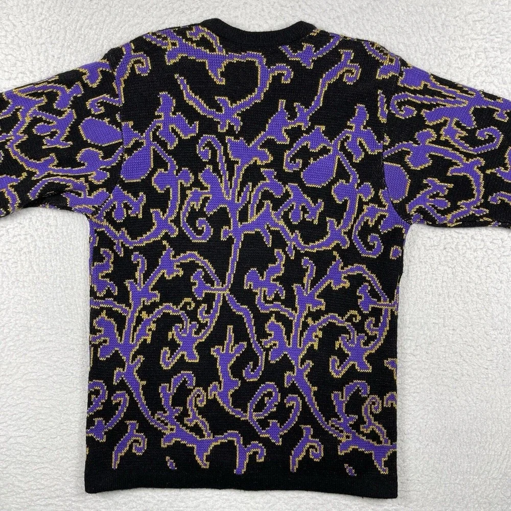 Counterparts Sweater Womens‎ Medium Black Purple Vintage Hong Kong Knit Cardigan